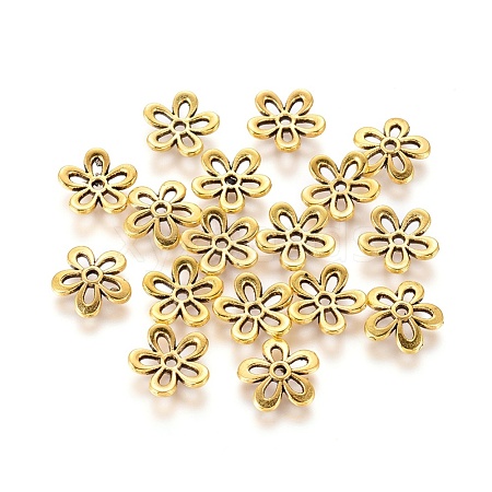 5-Petal Tibetan Style Alloy Flower Bead Caps TIBEB-1064-AG-LF-1