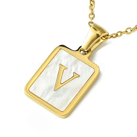 Ion Plating(IP) Rectangle with Initial Letter 304 Stainless Steel Pendant Necklace NJEW-R265-04G-V-1