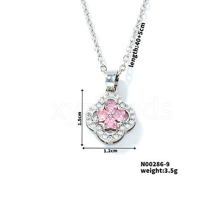 Chic Colorful Clover Pendant Necklace with Sparkling Diamonds YY8832-9-1