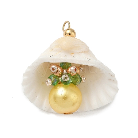 Natural Shell & Round Glass Pendants PALLOY-MZ00912-03-1