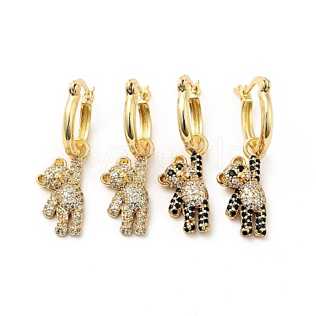 Cubic Zirconia Bear Dangle Hoop Earrings EJEW-F288-10-1