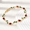 Leaf Brass Micro Pave Cubic Zirconia Link Chain Bracelets for Women BJEW-D455-01G-04-3