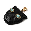 Natural Obsidian & Synthetic Turquoise Pendants G-Z090-02G-04-2