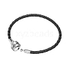TINYSAND Rhodium Plated 925 Sterling Silver Braided Leather Bracelet Making TS-B-128-18-2