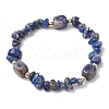 Natural Sodalite Cuboid & Lapis Lazuli Chip Beaded Stretch Bracelets for Women BJEW-JB10808-07-1