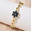Brass Micro Pave Cubic Zirconia Flower & Leaf Link Chain Bracelets for Women BJEW-G764-03G-3