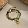 Natural Green Aventurine Beaded & 304 Stainless Steel Figaro Chains Double Layer Bracelets CN7232-4
