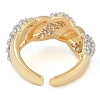 Twist Brass Micro Pave Clear Cubic Zirconia Open Cuff Ring for Women RJEW-Q819-02G-3