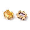 Brass Pave Glass Connector Charms KK-C062-030G-2