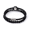 Unisex Leather Cord Bracelet and Stretch Bracelet Jewelry Sets BJEW-JB04786-03-2