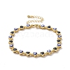 Enamel Evil Eye & Cubic Zirconia Heart Link Chain Bracelet BJEW-H555-01A-1