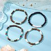 4Pcs 4 Styles Wood & Natural Lava Rock Round Beaded Stretch Bracelet Sets BJEW-JB10811-2