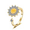 Sunflower with Smiling Face Enamel Rotatable Cuff Rings for Women RJEW-M016-07G-1