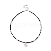 Clear Cubic Zirconia Moon Pendant Necklace with Natural Black Onyx Beaded Chains for Women NJEW-JN04271-01-1