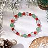 Christmas Theme Green Aventurine & Carnelian & Quartz Crystal Beaded Stretch Bracelets for Women BJEW-TA00543-2