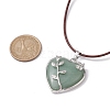Natural Green Aventurine Heart Pendant Necklace with Cowhide Leather Cords NJEW-JN04598-03-3
