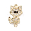 Brass Pave Clear & Black Cubic Zirconia Pet Kitten Connector Charms KK-Z061-01G-01-1