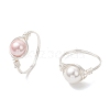 2Pcs Copper Wire Wrapped Shell Pearl Round Bead Finger Rings RJEW-JR00973-2