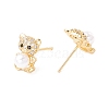 Cubic Zirconia Bear Stud Earrings with Acrylic Pearl EJEW-F282-26G-2