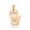 304 Stainless Steel Hollow Kitten Pendants STAS-P209-28G-2