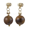 Natural Tiger Eye Round Beads & 304 Stainless Steel Components Dangle Earrings for Women EJEW-JE06231-02-2