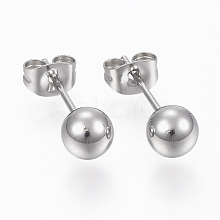 201 Stainless Steel Ball Stud Earrings STAS-P179-02P-5mm