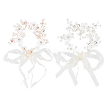 GOMAKERER 2Pcs 2 Colors Wedding Bridal Flower ABS Plastic Imitation Pearl Headband OHAR-GO0001-09