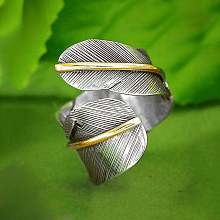 Feather Zinc Alloy Cuff Rings FS-WGF6BB1-01