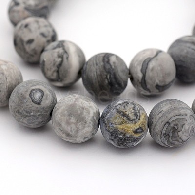 Frosted Natural Map Stone/Picasso Stone/Picasso Jasper Round Bead Strands G-M272-08-6mm-1