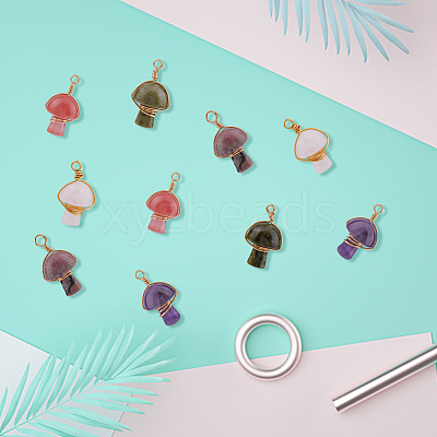 12Pcs 6 Styles Natural & Synthetic Mixed Stone Copper Wire Wrapped Pendants FIND-FH0006-26-1