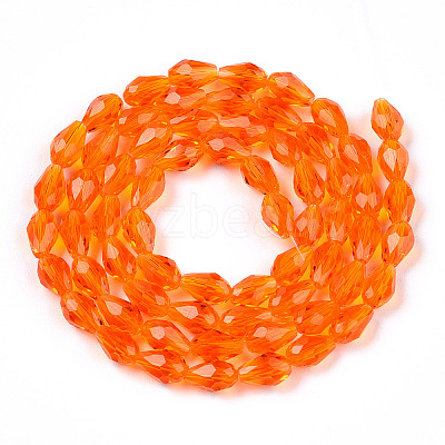 Dark Orange Faceted Glass Teardrop Beads Strands X-GLAA-R024-6x4mm-18-1