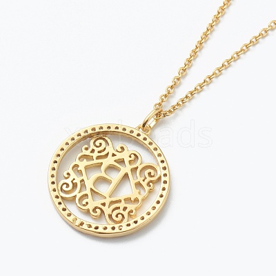 Brass Micro Pave Clear Cubic Zirconia Pendant Necklaces NJEW-J059-01B-1
