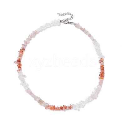 Natural Carnelian & Rose Quartz & Quartz Crystal Chip Beaded Necklaces NJEW-JN05099-03-1