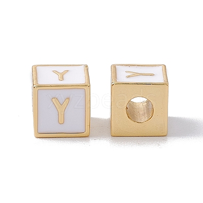 Rack Plating Brass Enamel Beads KK-B060-04G-04Y-1