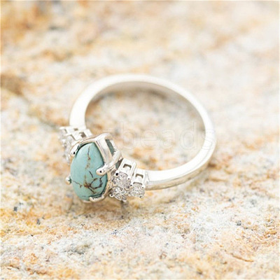 3Pcs Horse Eye Alloy & Crystal Rhinestone & Synthetic Turquoise Finger Rings FS-WG40CFA-10-1