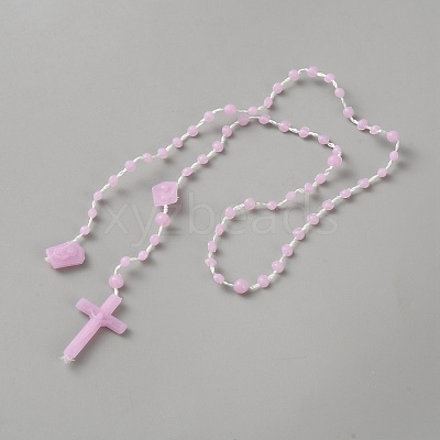 Polyester & Resin Link Chain Rosary Bead Necklaces NJEW-WH0020-72B-1