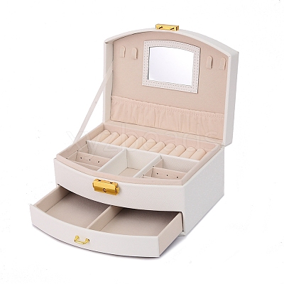 2-Tier Imitatoin Leather Jewelry Organizer Storage Drawer Boxes PW-WG72729-02-1