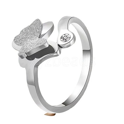 201 Stainless Steel Rhinestone Plain Rings PW-WGB58F3-02-1