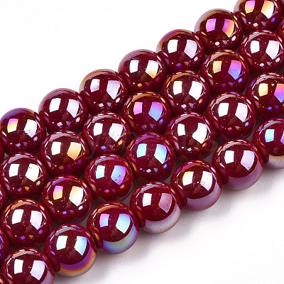 Electroplate Opaque Glass Beads Strands GLAA-T032-P8mm-AB05-1