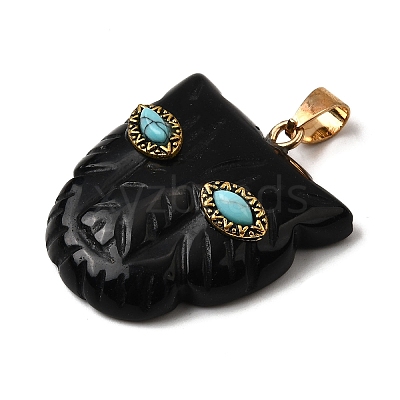 Natural Obsidian & Synthetic Turquoise Pendants G-Z090-02G-04-1