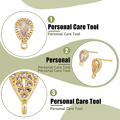 20Pcs 2 Style Teardrop Shape Brass Micro Pave Cubic Zirconia Stud Earring Findings KK-DC0003-04-1