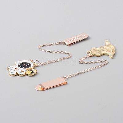 Space Theme Alloy Enamel Astronaut Pendant Bookmarks AJEW-WH0314-111-1
