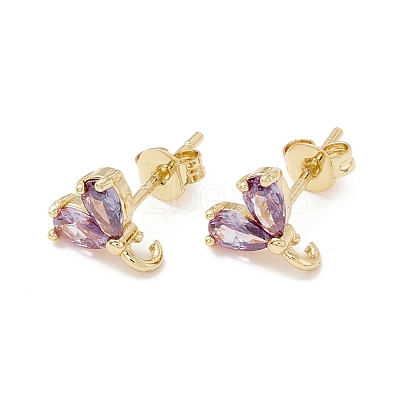 Rack Plating Brass Cubic Zirconia Stud Earrings Findings MAK-I684-10G-06-RS-1