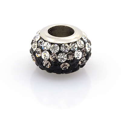 304 Stainless Steel Polymer Clay Rhinestone European Beads CPDL-J017-02-1