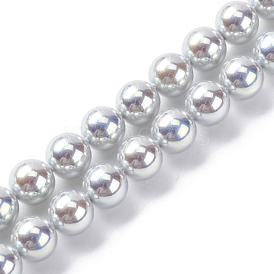 UV Plating Pearlized Glass Pearl Beads Strands GLAA-F128-01A-T12-1