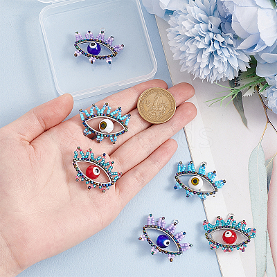 6Pcs 3 Colors Glass Seed Beaded Pendants PALLOY-GO00026-1
