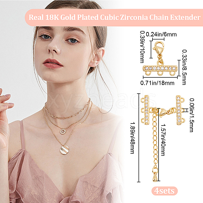 4Pcs Brass Micro Pave Clear Cubic Zirconia Chain Extender KK-BBC0013-57-1