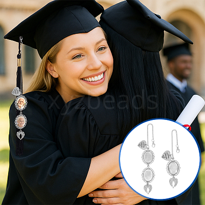 2Pcs 2 Styles Brass & Alloy Heart Wing Graduation Tassel Memorial Photo Charms HJEW-PH02195-01-1
