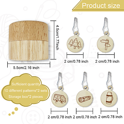 20Pcs 10 Style Round Wood Locking Stitch Markers TOOL-WH0057-003-1