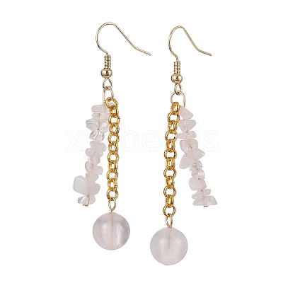 Round & Chip Natural Rose Quartz Dangle Earrings EJEW-JE05867-1